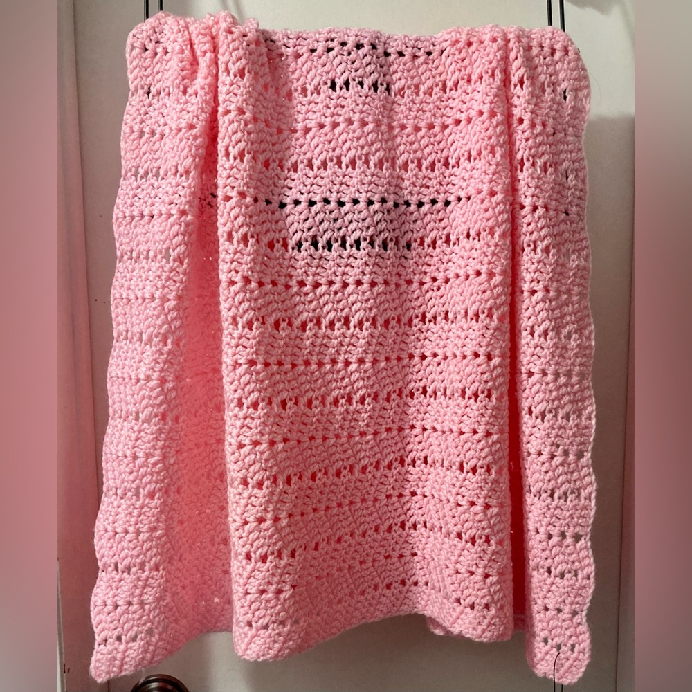 Vintage Handmade Pink Crochet Afghan - Chair Throw 40”x 48”
